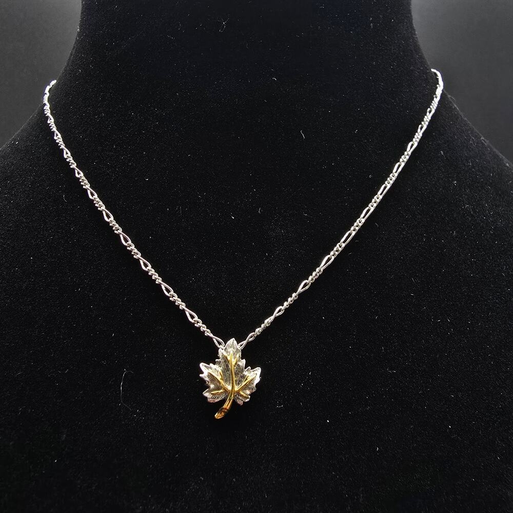 D'Orlan Maple Leaf Necklace Silver Tone Gold Tone Fall Autumn